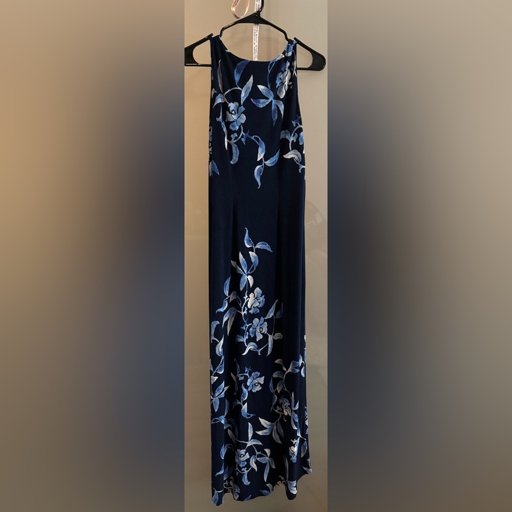 Elegant Navy Blue Floral Maxi Dress